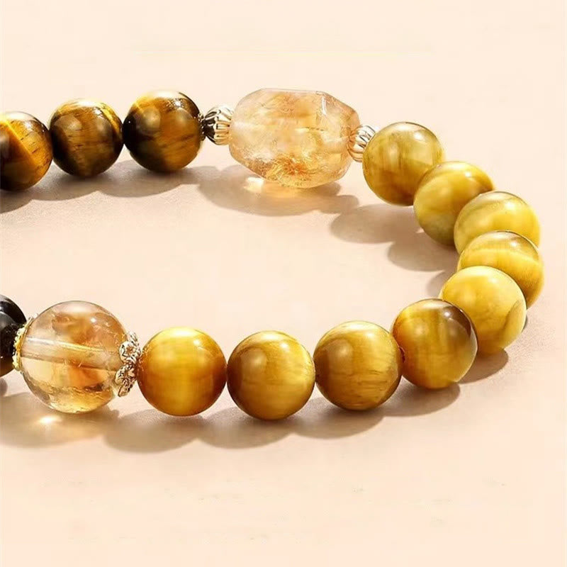 8 mm Gelb-Schwarzes Tigerauge-Citrin-Stärkearmband