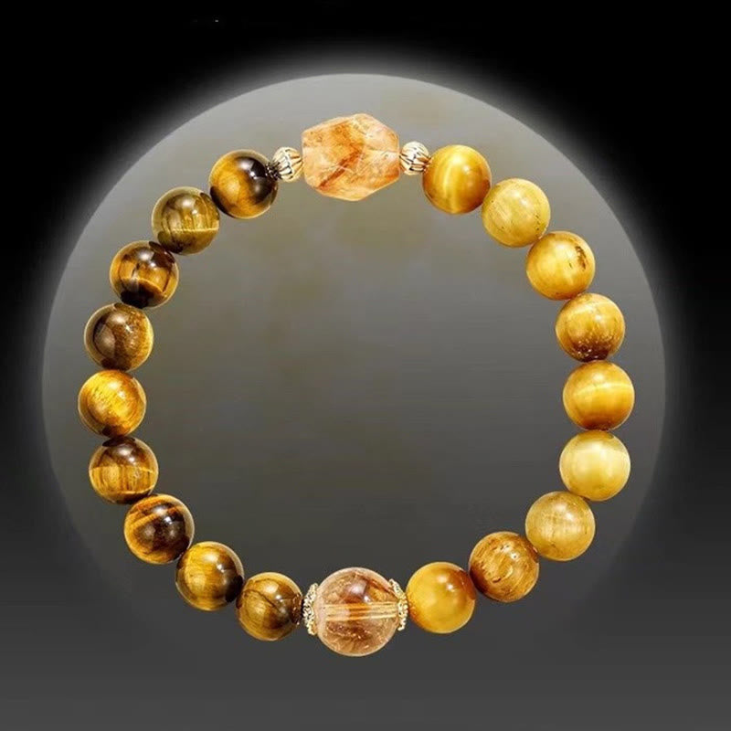 8 mm Gelb-Schwarzes Tigerauge-Citrin-Stärkearmband