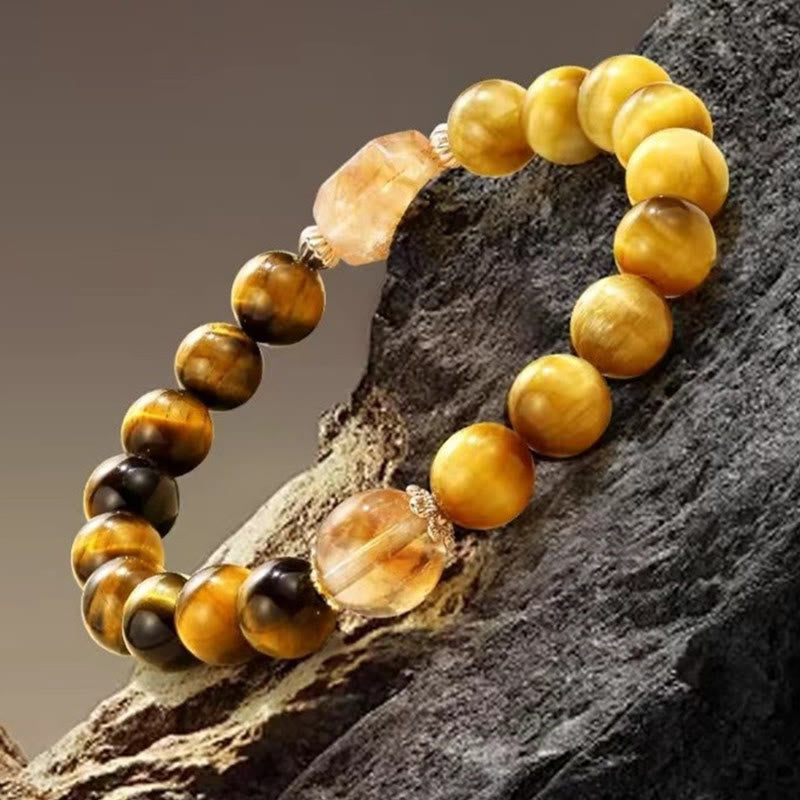 8 mm Gelb-Schwarzes Tigerauge-Citrin-Stärkearmband