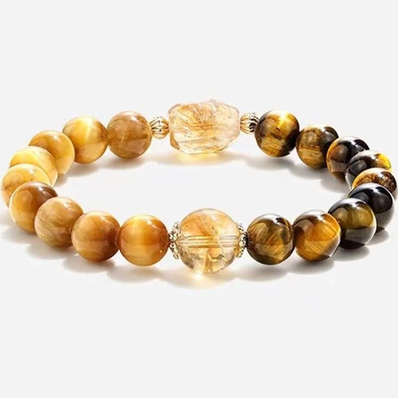 8 mm Gelb-Schwarzes Tigerauge-Citrin-Stärkearmband