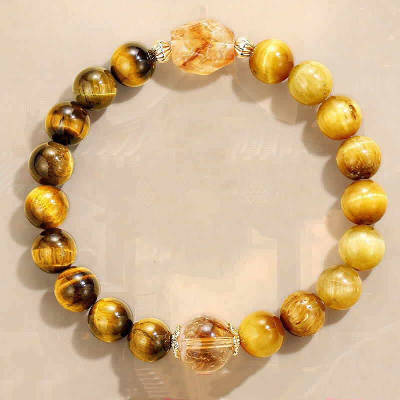 8 mm Gelb-Schwarzes Tigerauge-Citrin-Stärkearmband