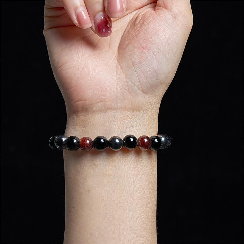8 mm gelbes Tigerauge-Obsidian-Hämatit-Armband für Herren