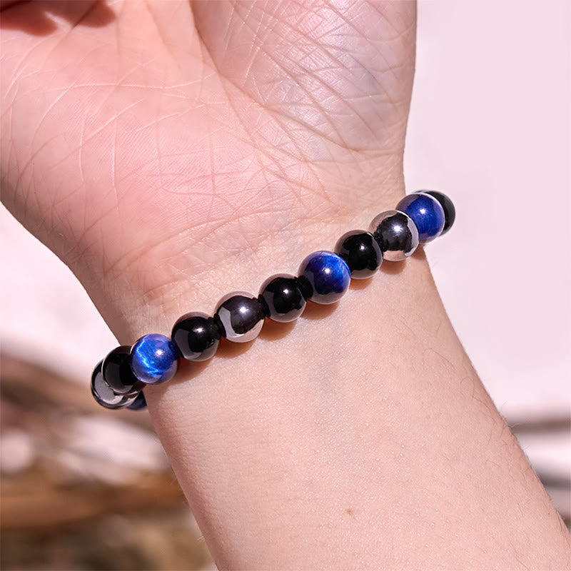 8 mm gelbes Tigerauge-Obsidian-Hämatit-Armband für Herren