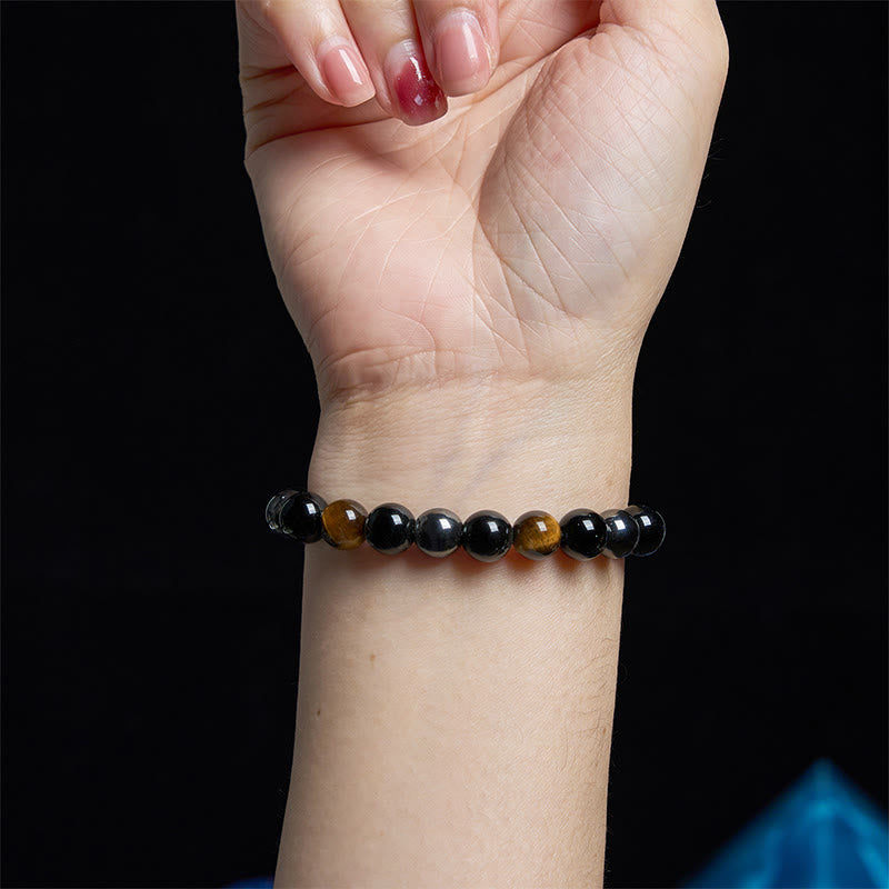 8 mm gelbes Tigerauge-Obsidian-Hämatit-Armband für Herren