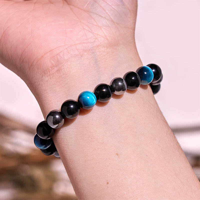 8 mm gelbes Tigerauge-Obsidian-Hämatit-Armband für Herren