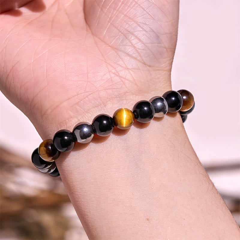 8 mm gelbes Tigerauge-Obsidian-Hämatit-Armband für Herren