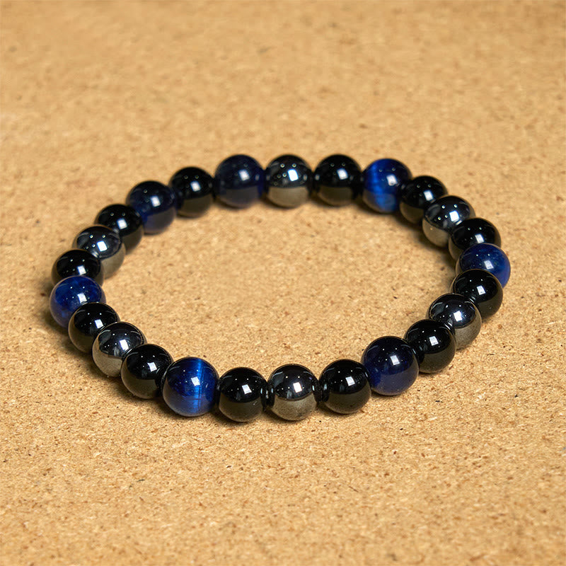 8 mm gelbes Tigerauge-Obsidian-Hämatit-Armband für Herren