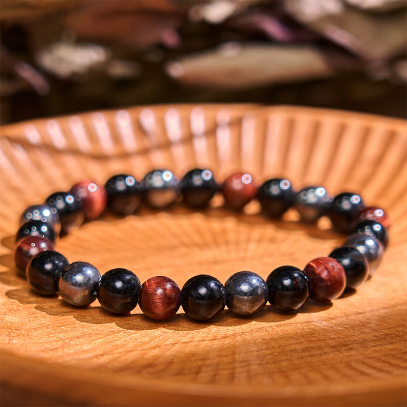 8 mm gelbes Tigerauge-Obsidian-Hämatit-Armband für Herren
