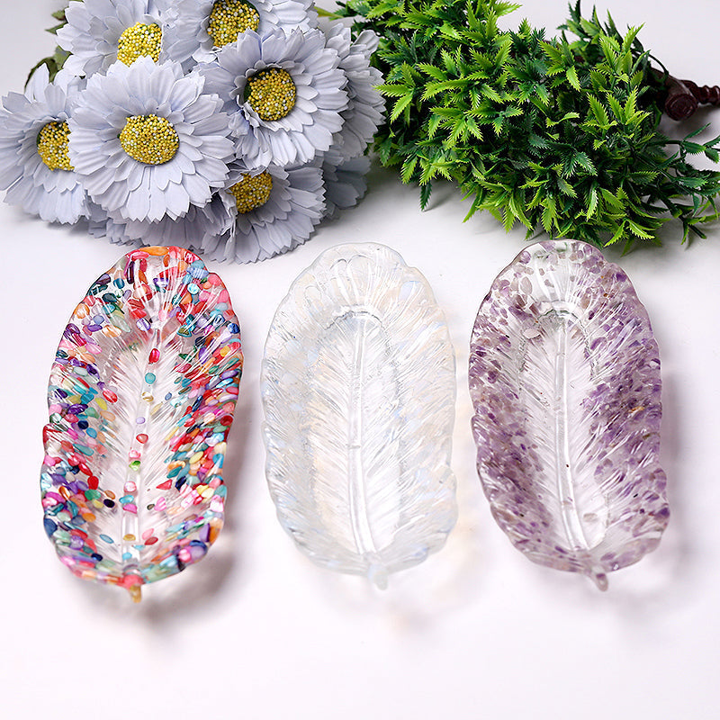 9.5 inch Feather Shape Crystal Display Plate for Spiritual Decor