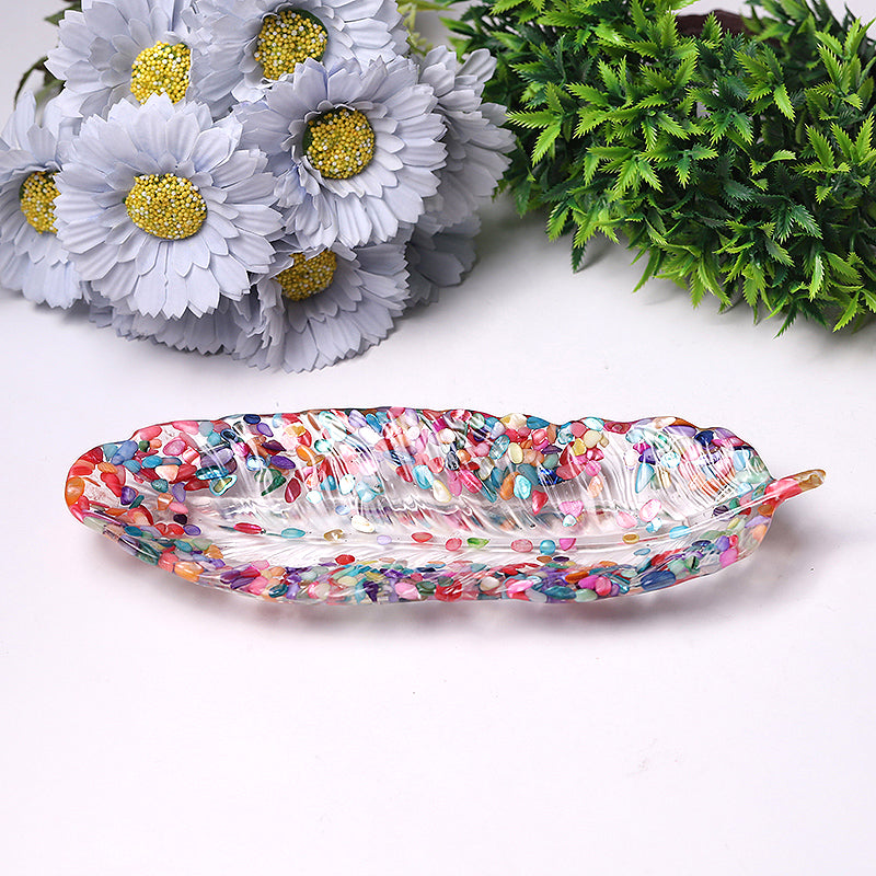 9.5 inch Feather Shape Crystal Display Plate for Spiritual Decor