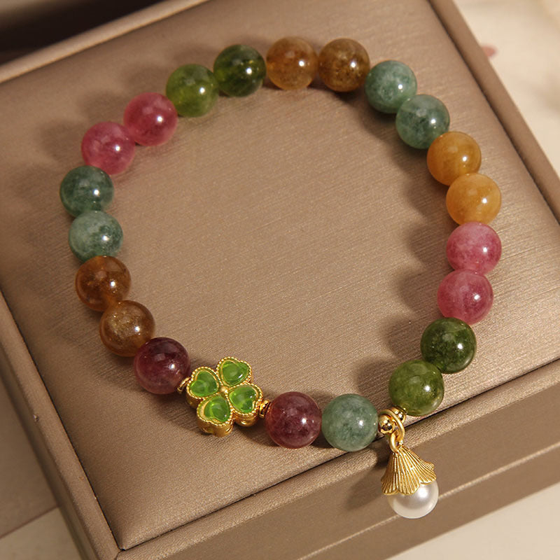 Tourmaline Four Leaf Clover Wisdom Bracelet