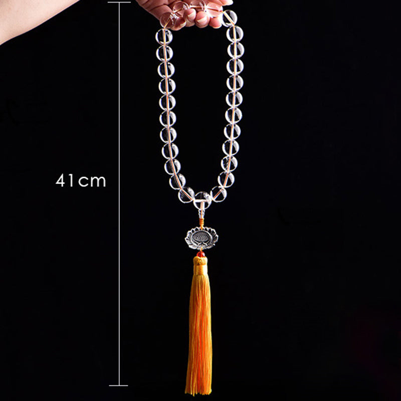 Meditationsarmband mit Lotus-Motiv, 14 mm, aus weißem Kristall