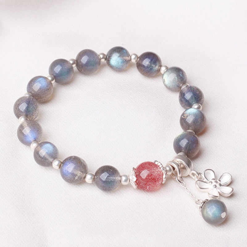Moonstone Strawberry Quartz Healing Charm Bracelet 7.5mm
