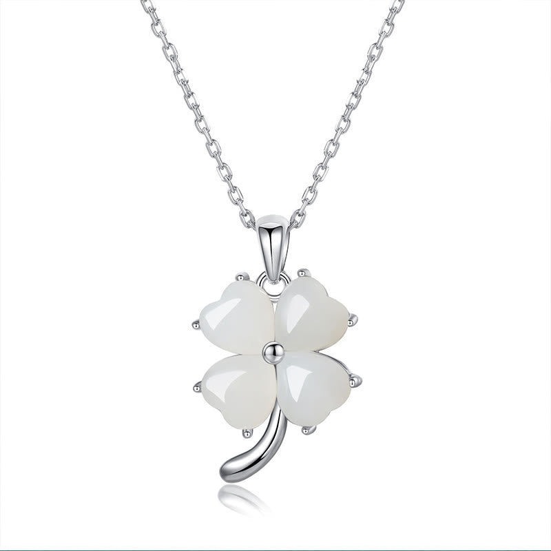 925 Silber Hetian Jade Vierblättriges Kleeblatt Halskette für Glück