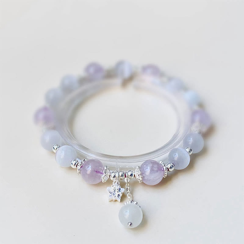 Armband mit spirituellem Bewusstsein aus 925er Sterlingsilber mit Amethyst-Katzenauge