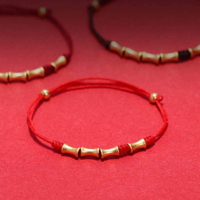 925 Sterling Silber Bambus Schutz Glück Rote Schnur Armband