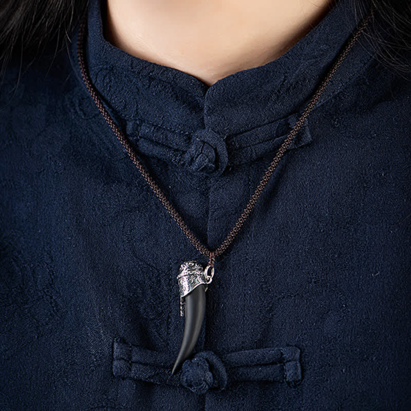 925 Sterling Silber Schwarzer Obsidian Stärke Halskette Anhänger