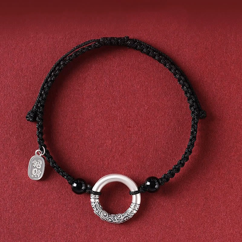 925 Sterling Silber Schwarzer Onyx Peace Buckle Fu Armband