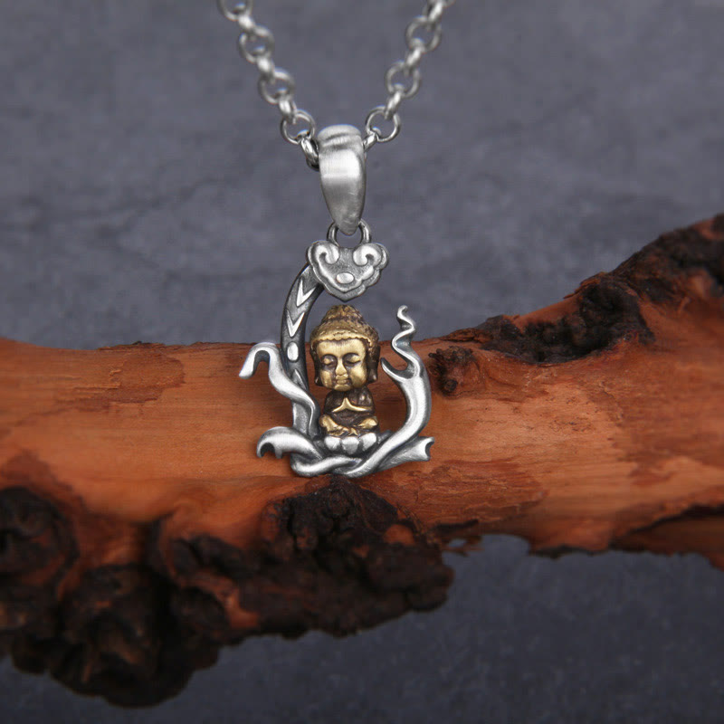 Buddha-Halskette aus 925er Sterlingsilber mit Ruyi-Griff für Mitgefühl