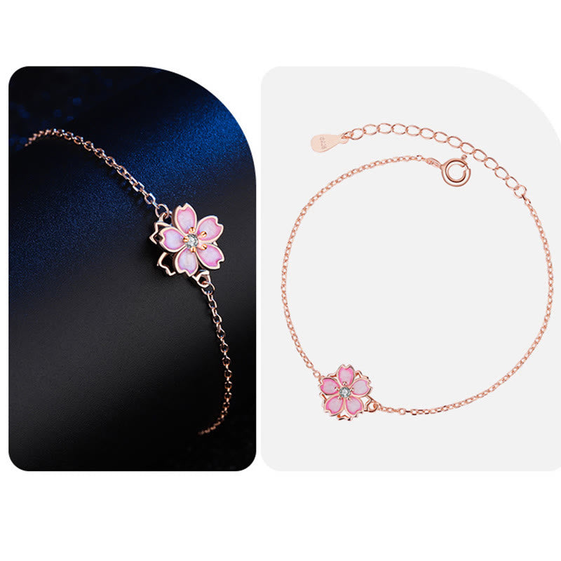 925 Sterling Silber Kirschblüten-Segenskettenarmband mit drehbarem Ring