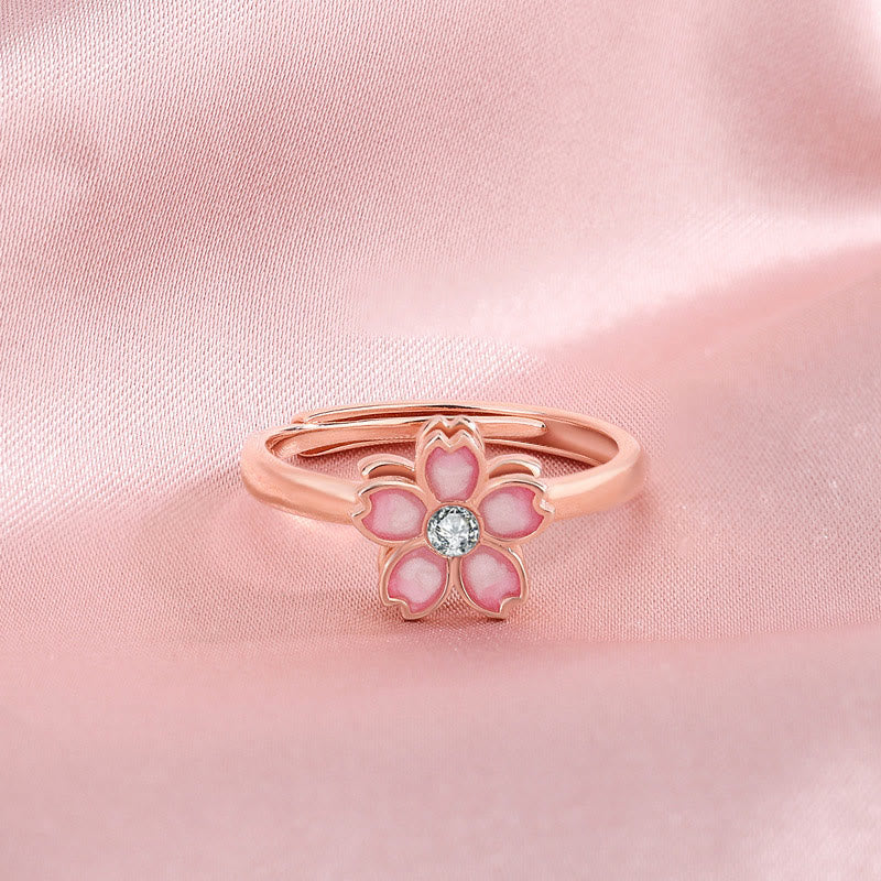 925 Sterling Silber Kirschblüten-Segenskettenarmband mit drehbarem Ring
