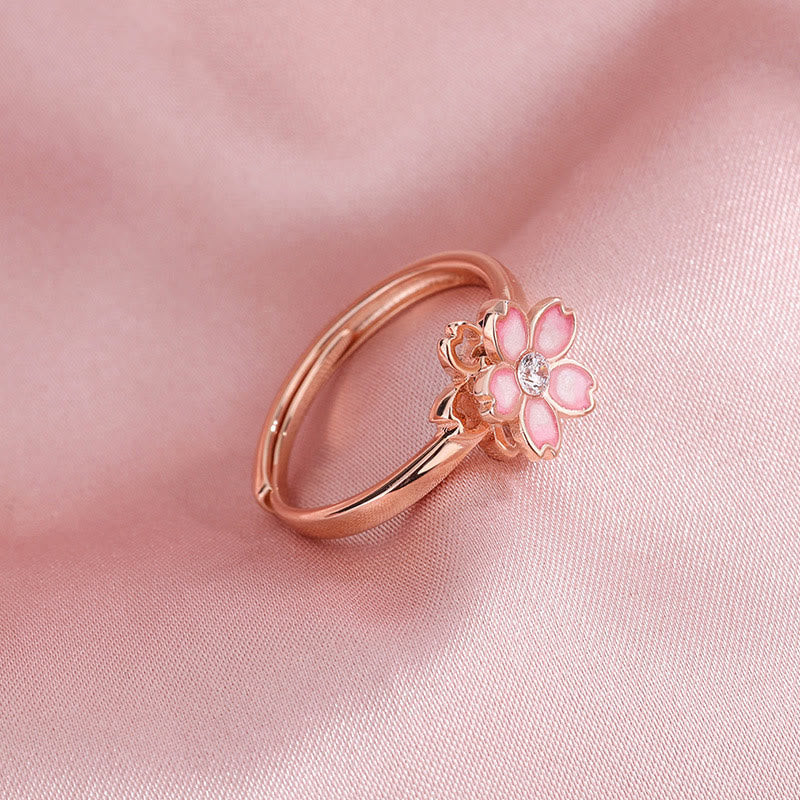 925 Sterling Silber Kirschblüten-Segenskettenarmband mit drehbarem Ring