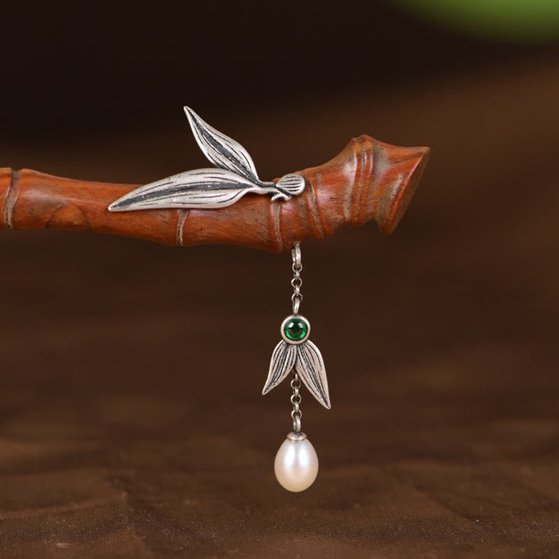 Chinesische Haarnadel aus 925er Sterlingsilber mit rotem Sandelholz und Ebenholz