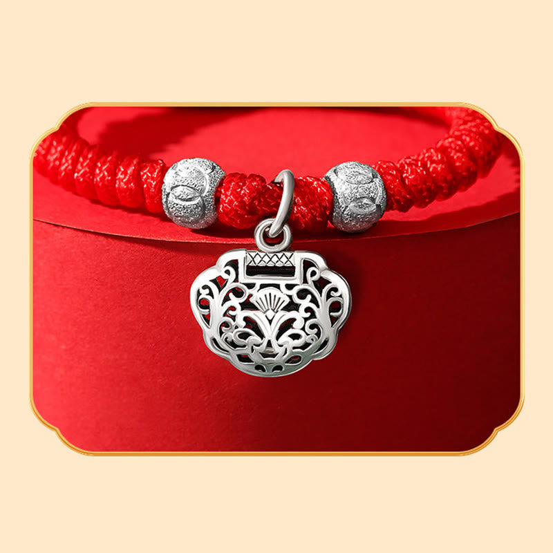 925 Sterling Silber Chinesisches Schloss Charm Rote Schnur Kinderschutzarmband