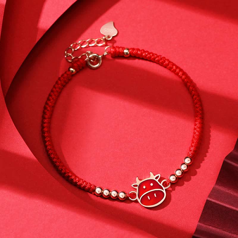 Armband aus 925er Sterlingsilber mit rotem Band und chinesischem Sternzeichen