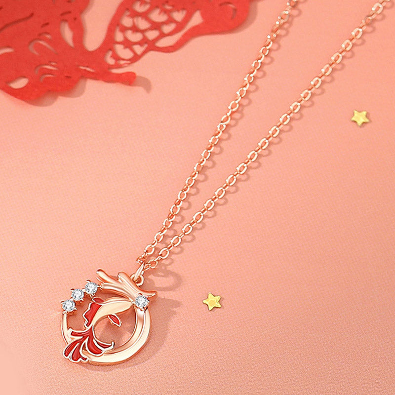 925 Sterling Silber Drachen Koi Fisch Glück Halskette & Armband Set