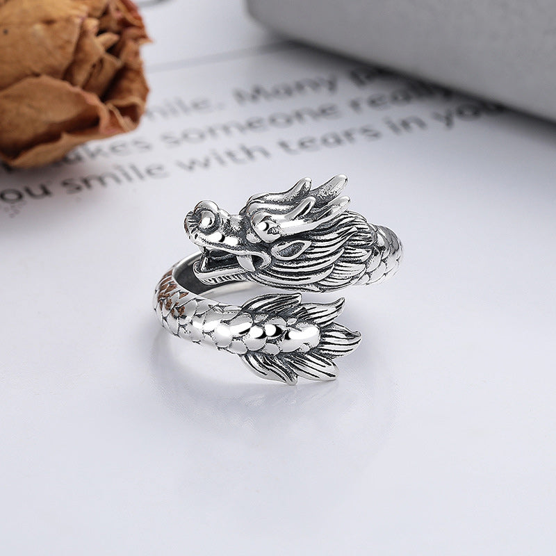 925 Sterling Silber Drachenstärke Ring | Verstellbares Glücksband