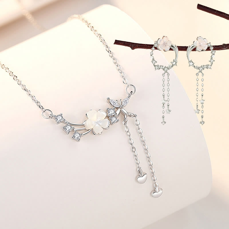925 Sterling Silber Blume Schmetterling Liebe Halskette Set