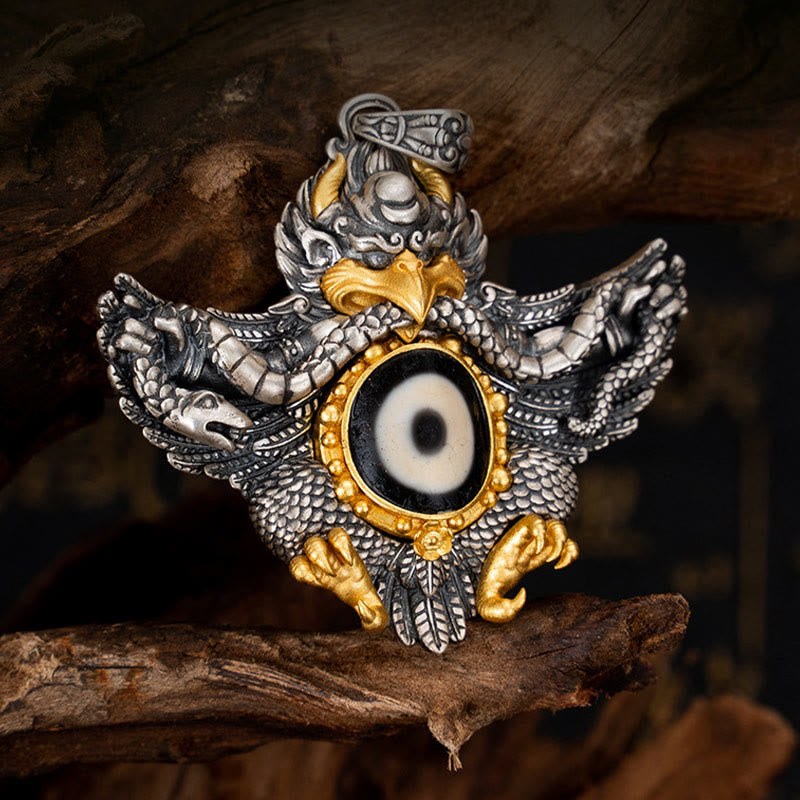 Halskette mit Garuda-Dzi-Perle aus 925er Sterlingsilber, spiritueller Schutz