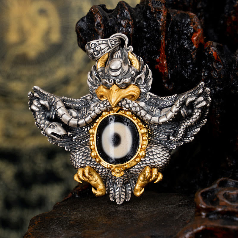 Halskette mit Garuda-Dzi-Perle aus 925er Sterlingsilber, spiritueller Schutz