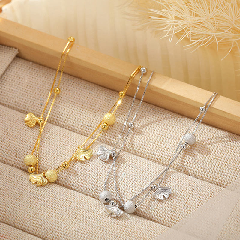 925 Sterling Silber Ginkgo Schutz Fußkettchen