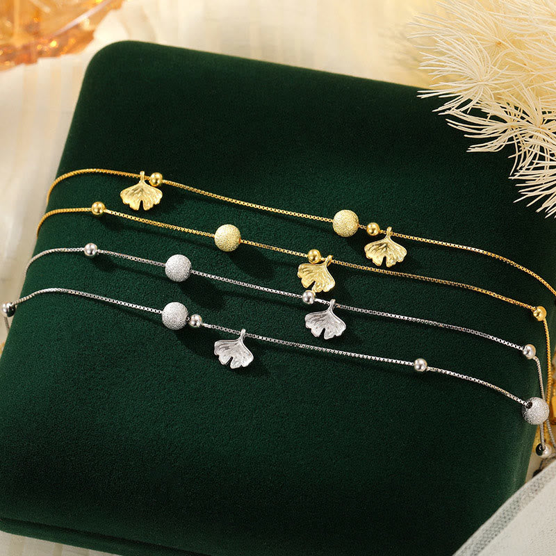 925 Sterling Silber Ginkgo Schutz Fußkettchen