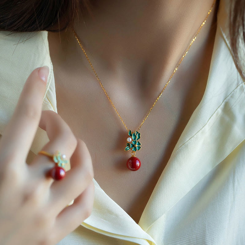 925 Sterling Silber Gold Zinnober Perle Segen Halskette Set