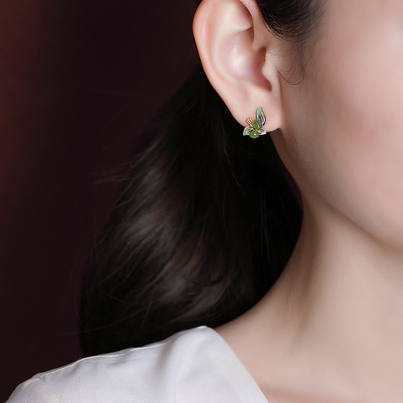 925 Sterling Silber vergoldet Cyan Jade Schmetterling Ohrringe