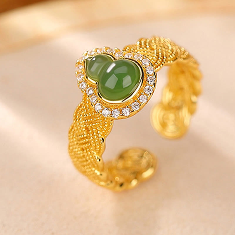 925 Sterling Silber vergoldet Hetian Jade Kürbis Set