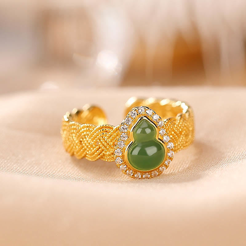 925 Sterling Silber vergoldet Hetian Jade Kürbis Set