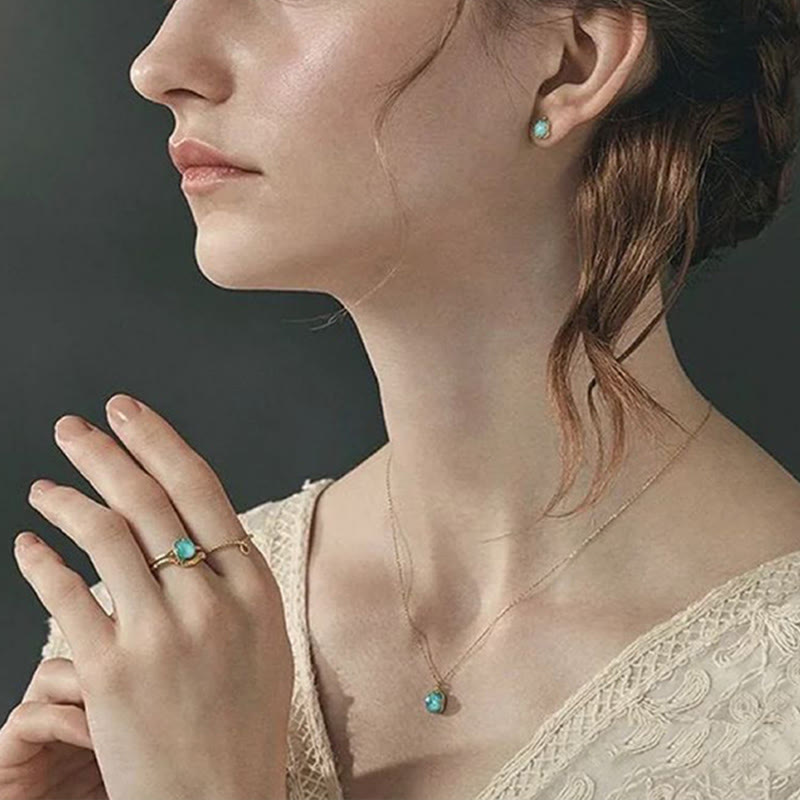 925 Sterling Silber vergoldet Türkis Schutz Schmuckset