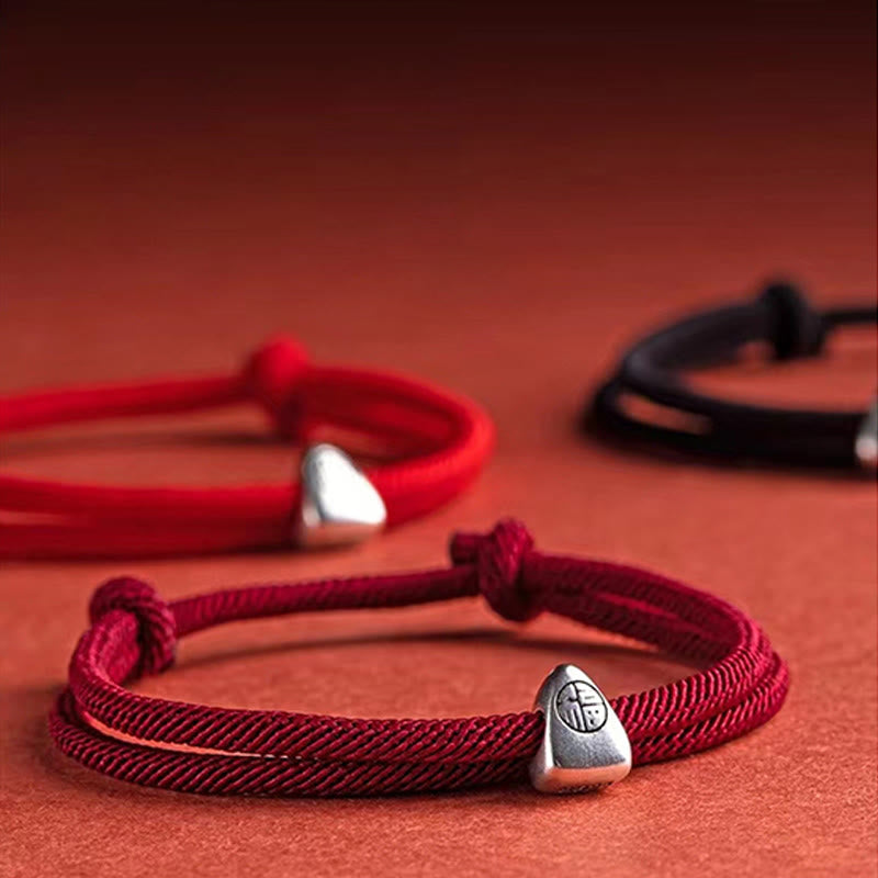 925 Sterling Silber Handgefertigtes Segensarmband mit Fu-Charakter