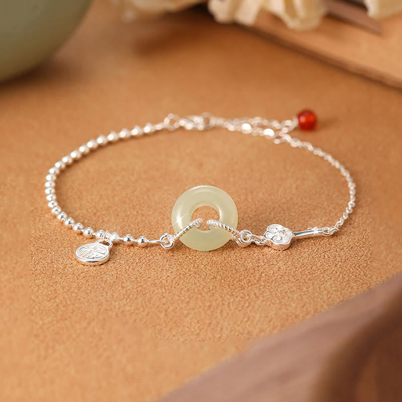 Glückskettenarmband aus Hetian-Jade, 925er Sterlingsilber