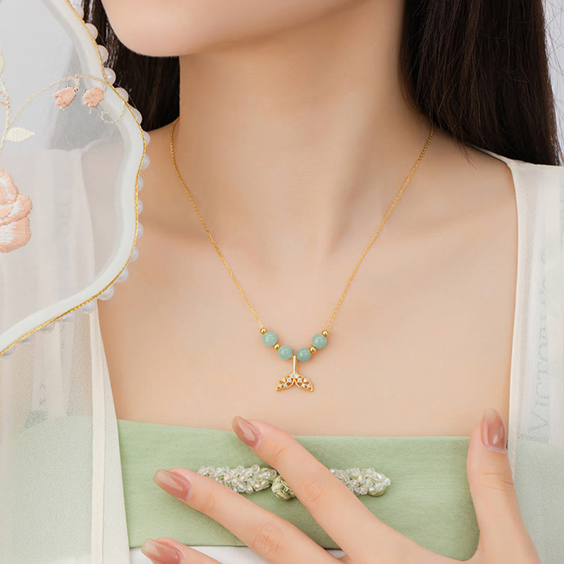 925 Sterling Silber Hetian Jade Glück Fischschwanz Halskette