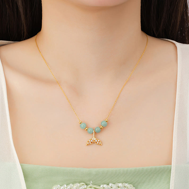 925 Sterling Silber Hetian Jade Glück Fischschwanz Halskette