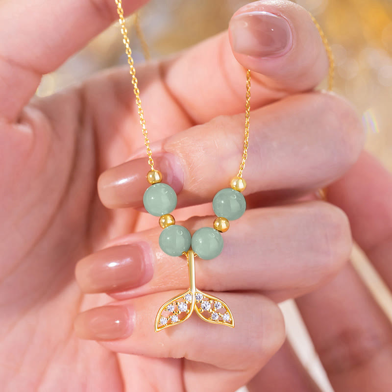 925 Sterling Silber Hetian Jade Glück Fischschwanz Halskette