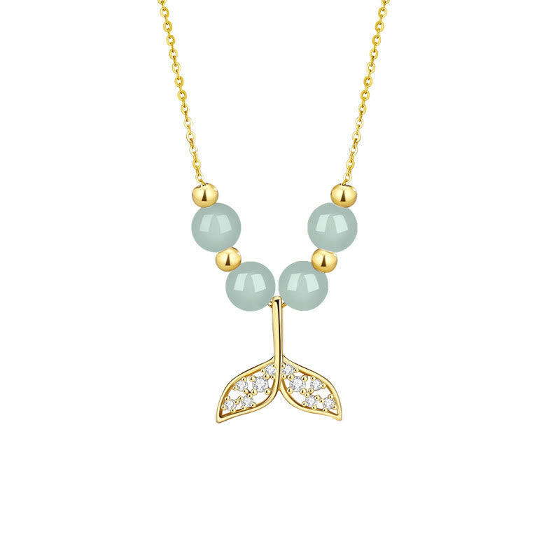 925 Sterling Silber Hetian Jade Glück Fischschwanz Halskette