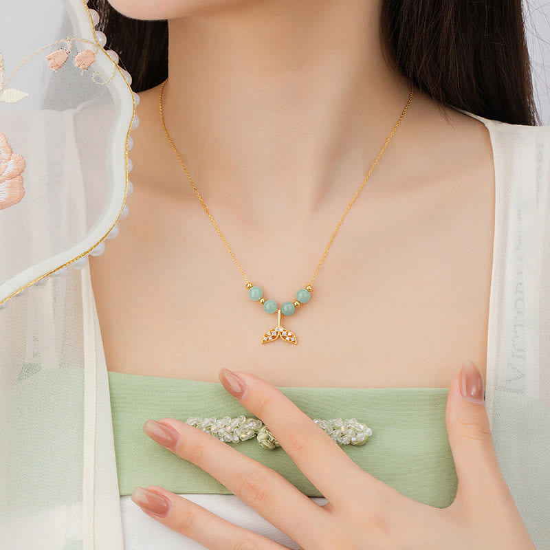 925 Sterling Silber Hetian Jade Glück Fischschwanz Halskette