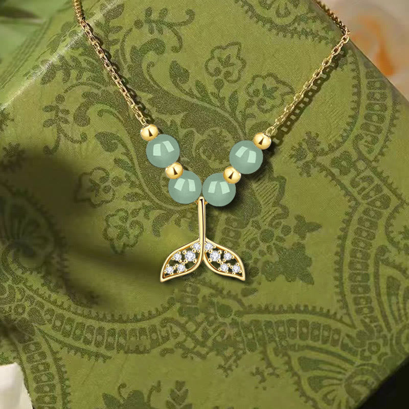 925 Sterling Silber Hetian Jade Glück Fischschwanz Halskette