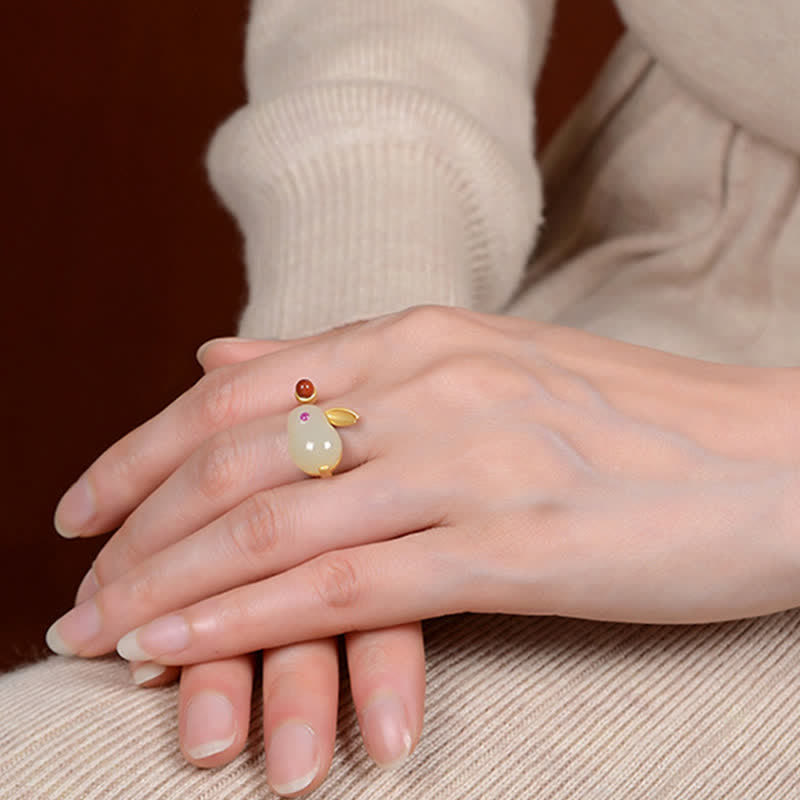 925 Sterling Silber Hetian Jade Glück Ring Ohrringe Halskette Anhänger